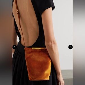 Khaite Etta Suede Bucket Bag Leather Crossbody Brown Gold Frame GUC